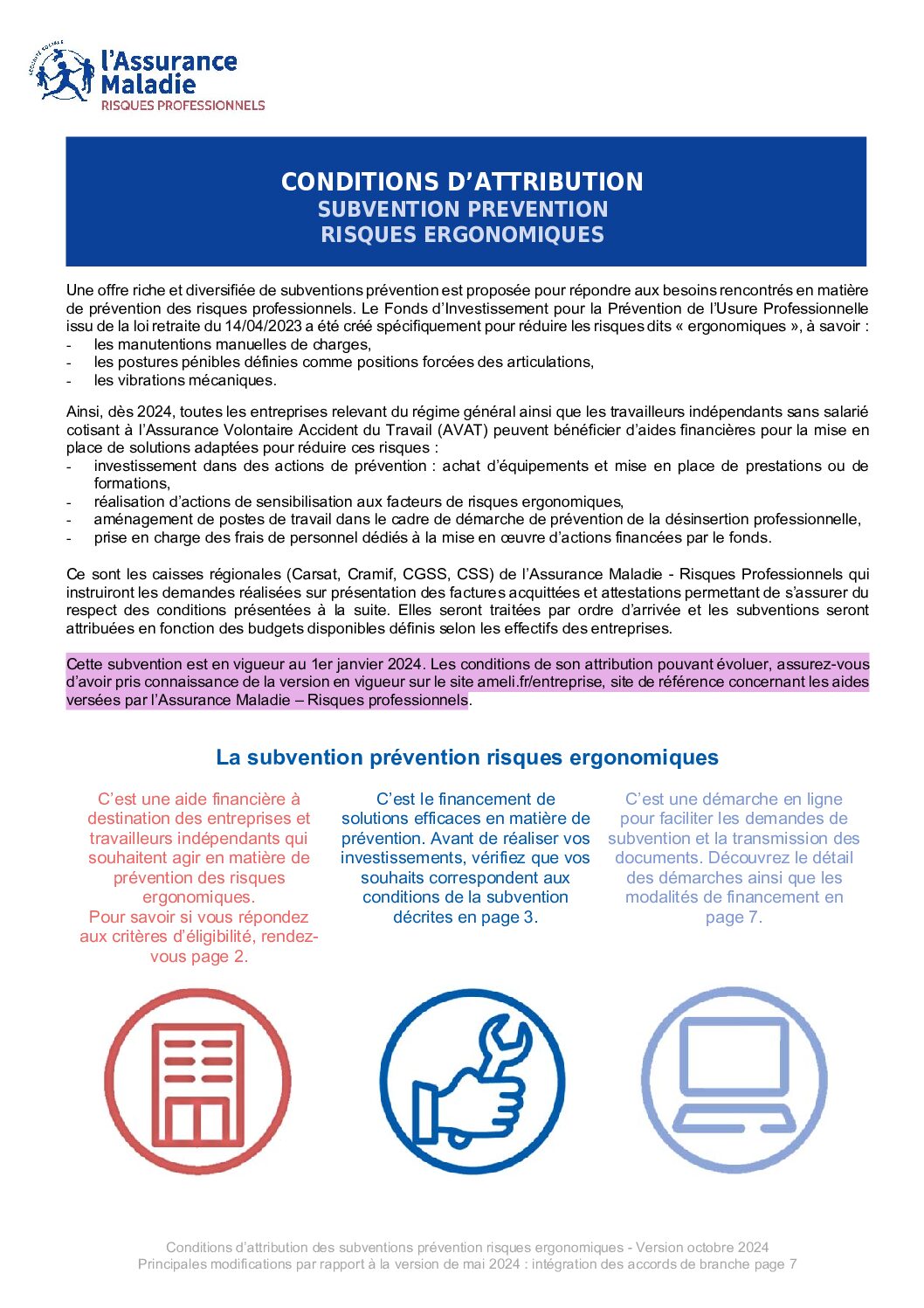 OCTOBRE 2024 Conditions d’attribution risques ergonomiques version